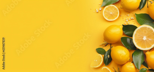 leaf yellow summer juicy healthy fresh natural fruit background lemon food. Generative AI.