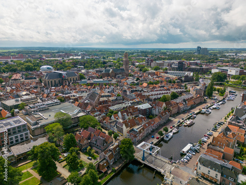 Valokuvatapetti Aerial drone photo of the canals and town of Zwolle in Overijssel