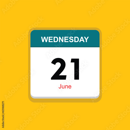  june 21 wednesday icon with yellow background, calender icon