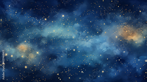 Starry texture background, predominantly blue with orange and white areas, varying sizes and brightness of stars.