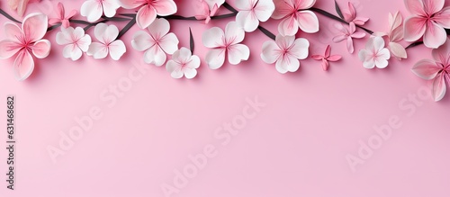 A greeting card with a pink background and pink flowers arranged in a pattern, placed on a flat © HN Works