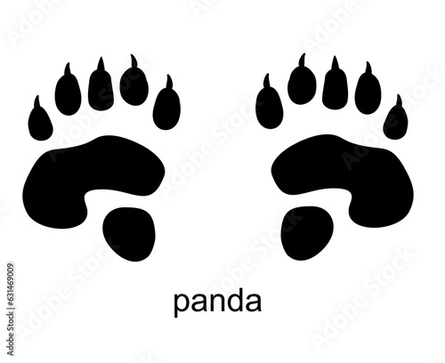 Panda track, Panda foot print. Bear paw step in black color. Black Silhouette Design. Vector