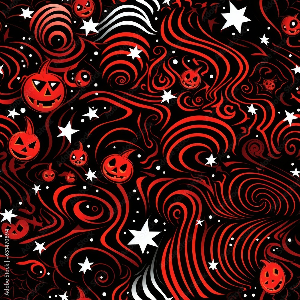 Cute Cartoon Halloween Seamless Tiling Pattern Design. Colorful Backdrop Texture. Generative AI Illustration.