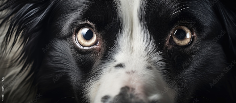 young Border Collie dog with wide eyes and a banner with copy space on the left side. also a young Border Collie dog with wide eyes and a banner with copy space on the left side. also a