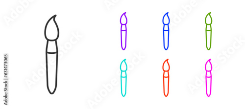 Black line Paint brush icon isolated on white background. Set icons colorful. Vector