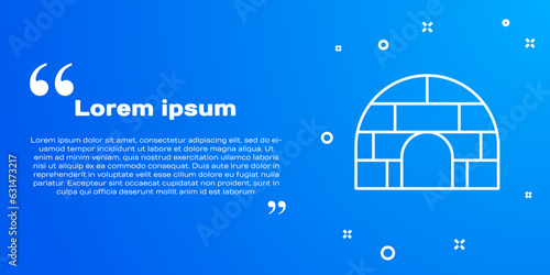 White line Igloo ice house icon isolated on blue background. Snow home, Eskimo dome-shaped hut winter shelter, made of blocks. Vector