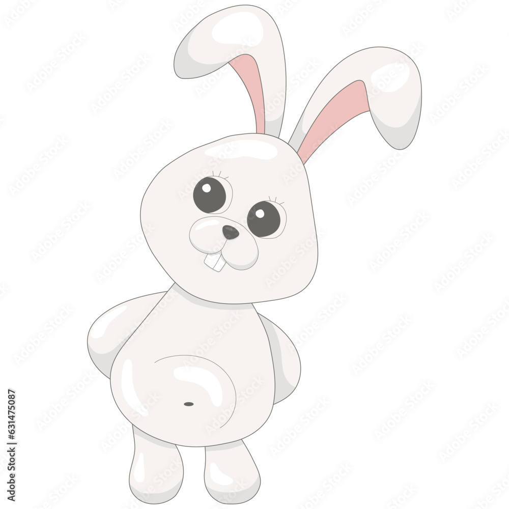 Obraz premium Cute hare on a white background. Vector illustration. Beautiful gray animal.