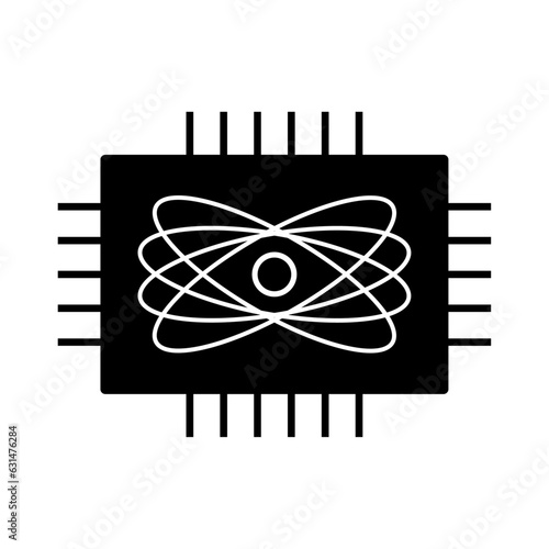 Quantum computing icon. Sign of quantum superposition on computer chip. Vector Illustration