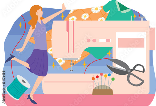 ミシンと服飾のイメージイラスト