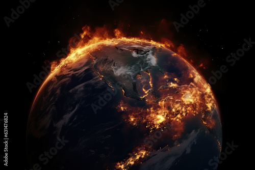 Fototapeta Naklejka Na Ścianę i Meble -  Stop global warming, the earth world is on fire in space from the heat