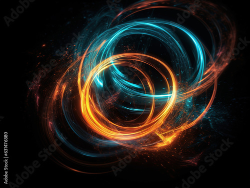 Abstract background with beautiful multicolored intertwined luminous ring shapes.
