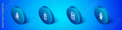 Set Isometric Auction auctioneer sells, Online, and ancient vase icon. Vector