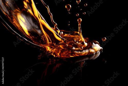 splash of apple juice isolated on black background. beautiful splash of wine close-up. golden water splash. engine oil splash. fuel. AI generated © millenius