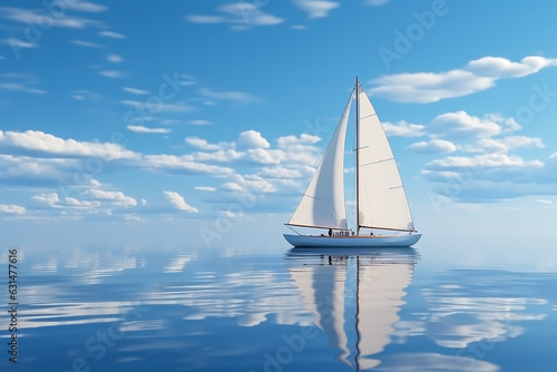 Beautiful yacht cruising in clear blue water and blue sky. Generative AI © cwa