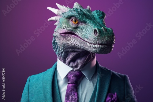 Anthropomorphic dragon dressed in a suit like a businessman. Business Concept. AI generated, human enhanced. © top images