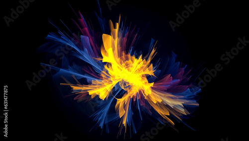yellow-blue abstraction on a black background, AI generated