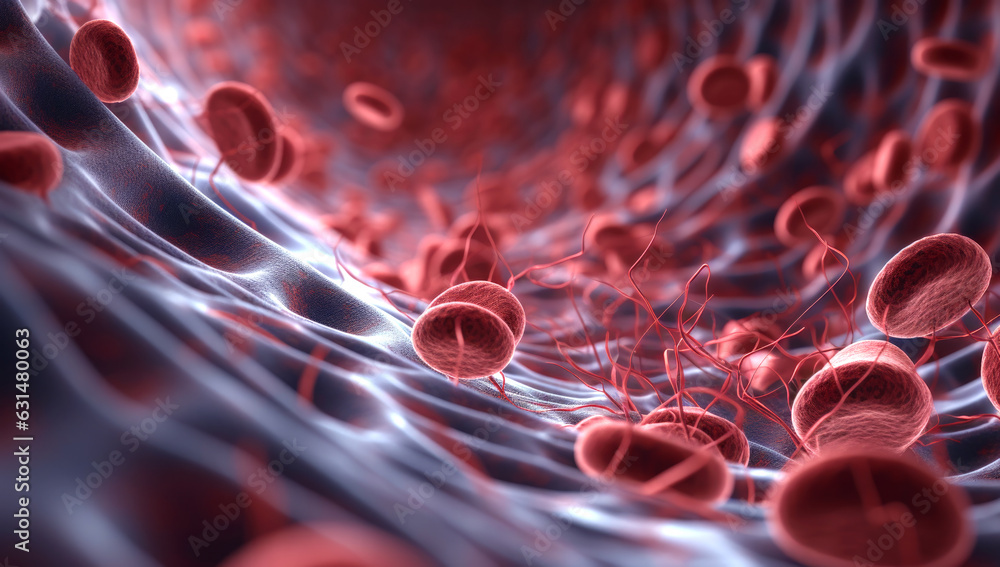 3d rendered medically accurate illustration of human blood cells,made with AI gereration - obrazy, fototapety, plakaty 