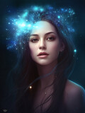 Beautiful blonde woman face cosmic style and stars option 2. AI generated