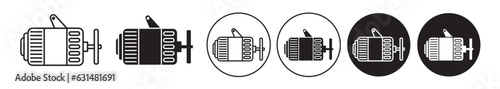 Car alternator icon set. automotive car dc engine starter motor alternator vector symbol in black filled and outlined style.
