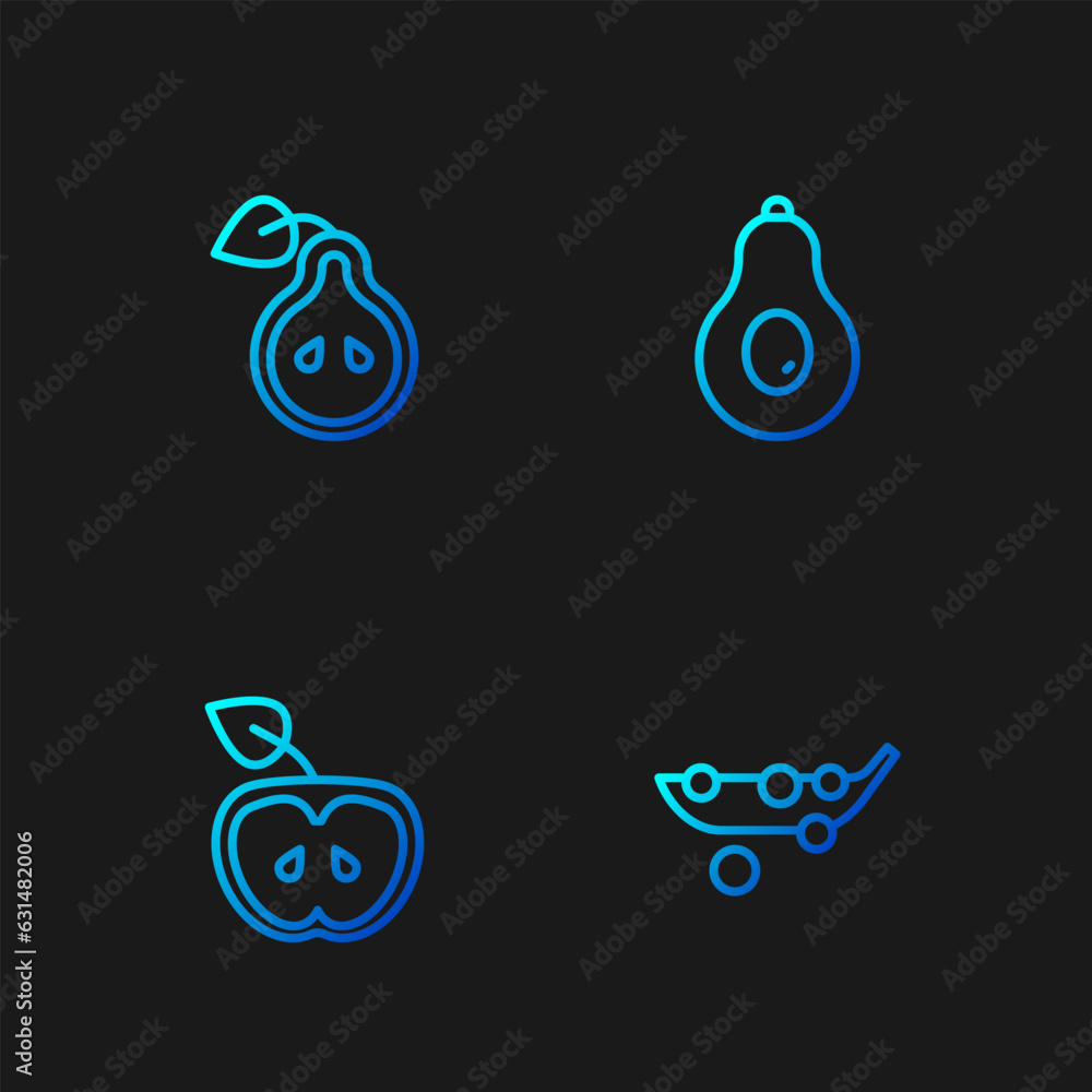 Set line Peas, Apple, Pear and Avocado. Gradient color icons. Vector Set line Peas, Apple, Pear and Avocado. Gradient color icons. Vector