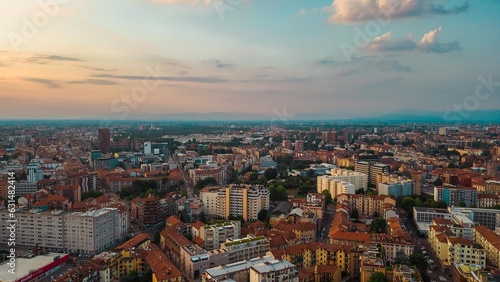 Milan cityscape from drone in summer