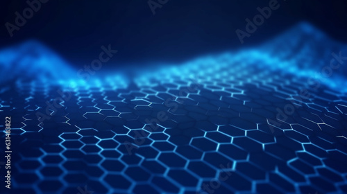 Futuristic blue wave of hexagonal grid on a blue background the concept of big data network connection cybernetics
