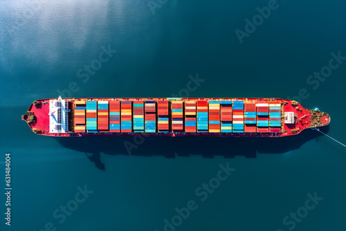 Logistic. aerial view container cargo ship from industrial port in the sea, international transportation, industrial, business logistic, import and export oversea concept. Generative AI