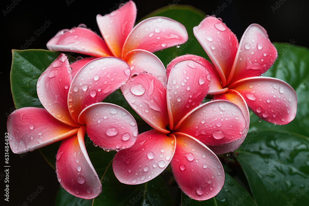 A detailed closeup shot of a plumeria blossom, highlighting its