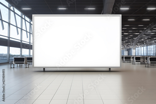 big mock up of vertical blank advertising billboard or light box showcase at airport, copy space for your text message or media content, advertisement, commercial and marketing concept, Generative AI