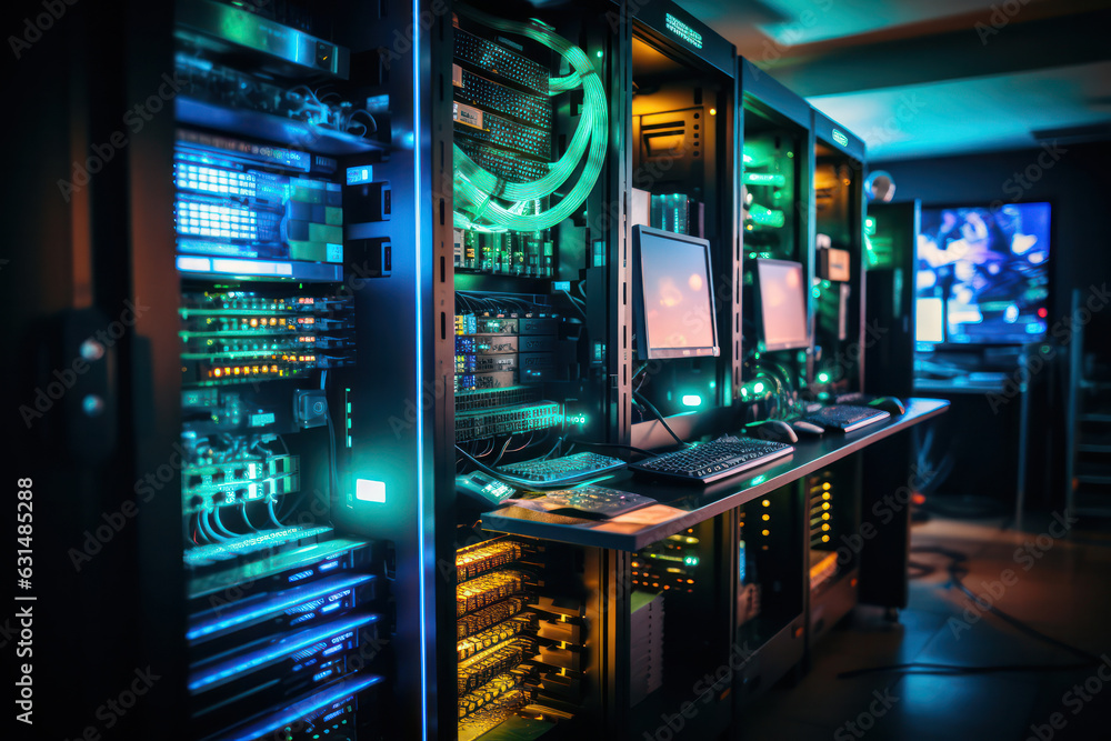 A shot of a server farm powering a cloud computing platform, with ...