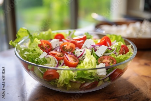 fresh salad with tomatoes and feta and onions, greek