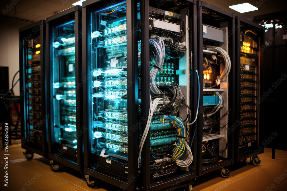 A shot of virtualization technology in a server farm, with virtual servers running on physical hardware, illustrating the consolidation and efficiency achieved through virtualization | ACTORS: None | A shot of virtualization technology in a server farm, with virtual servers running on physical hardware, illustrating the consolidation and efficiency achieved through virtualization | ACTORS: None |