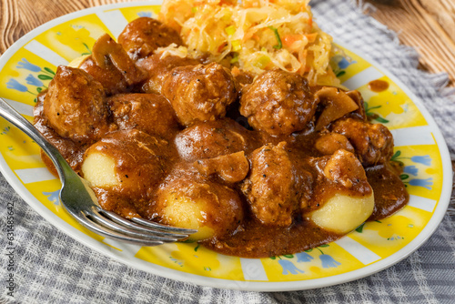 Meatballs with silesian noodles.