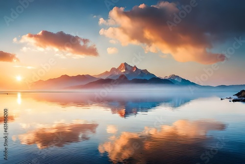 Serene Reflections of a Snowy Mountain Lake"