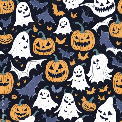 Halloween Background, Scary Halloween Pumpkin, Ghost and Bat Pattern Background