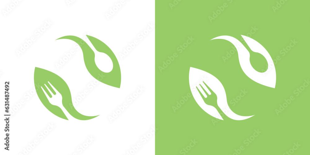 Fototapeta premium logo design elements fork and fork combined with leaves and forming a circle