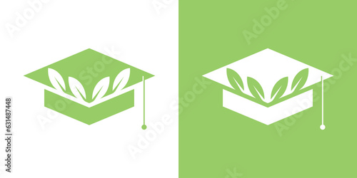 logo design element graduation hat in combination with leaves