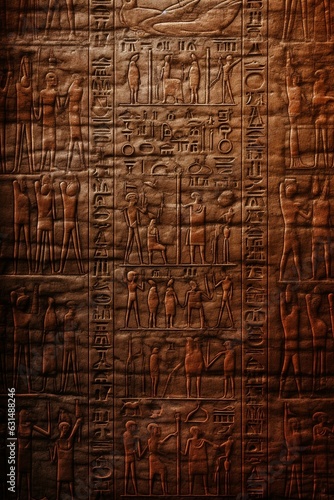 Ancient Egyptian hieroglyphs carved in granite wall, vintage texture background