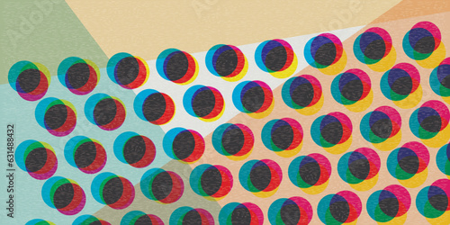 Abstract silk screen dots vivid colors transparent with riso print effect vector illustration. Colorful graphic elements retro risograph technique. 