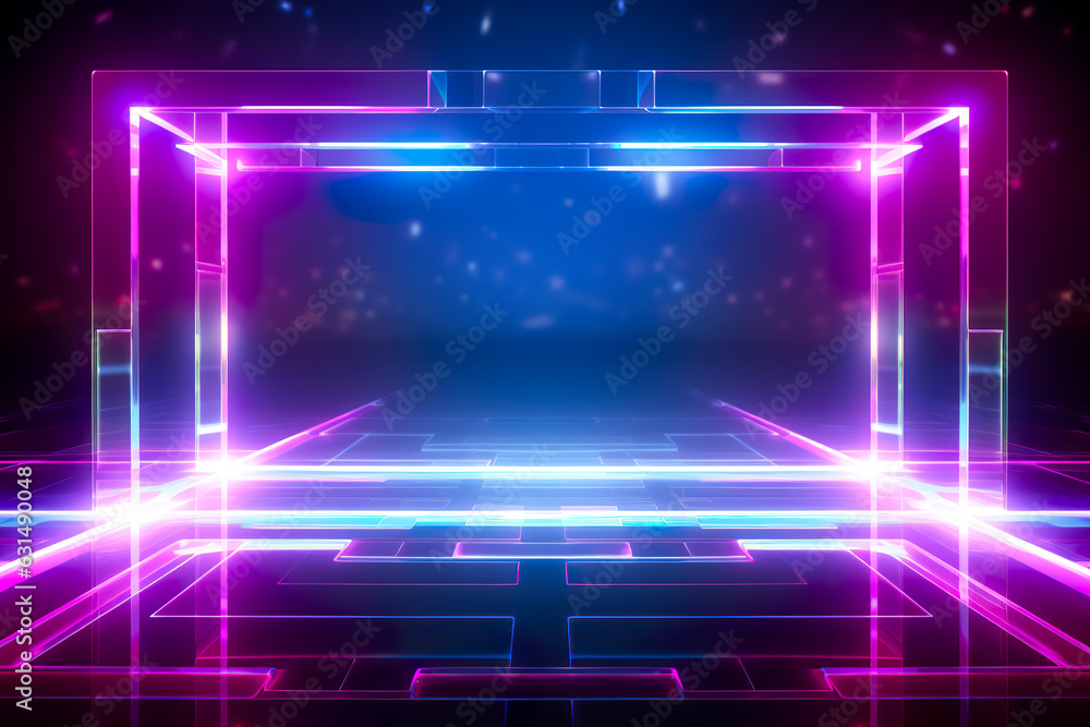 Purple And Blue Glowing Neon. Empty background scene. Futuristic Sci-Fi Modern Empty. Purple And Blue Glowing Neon. Empty background scene. Futuristic Sci-Fi Modern Empty.