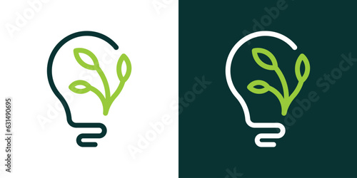 light bulb and plant logo design element created in line and minimalist style