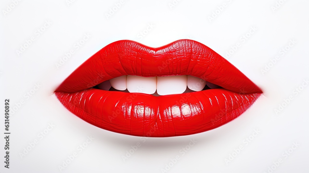 A Macro Shot of the Red Lips of a Beautiful White Girl on a White Background. A Macro Shot of the Red Lips of a Beautiful White Girl on a White Background.
