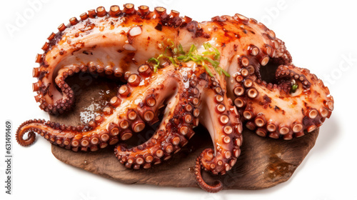 Grilled octopus isolated on white background, AI Generated
