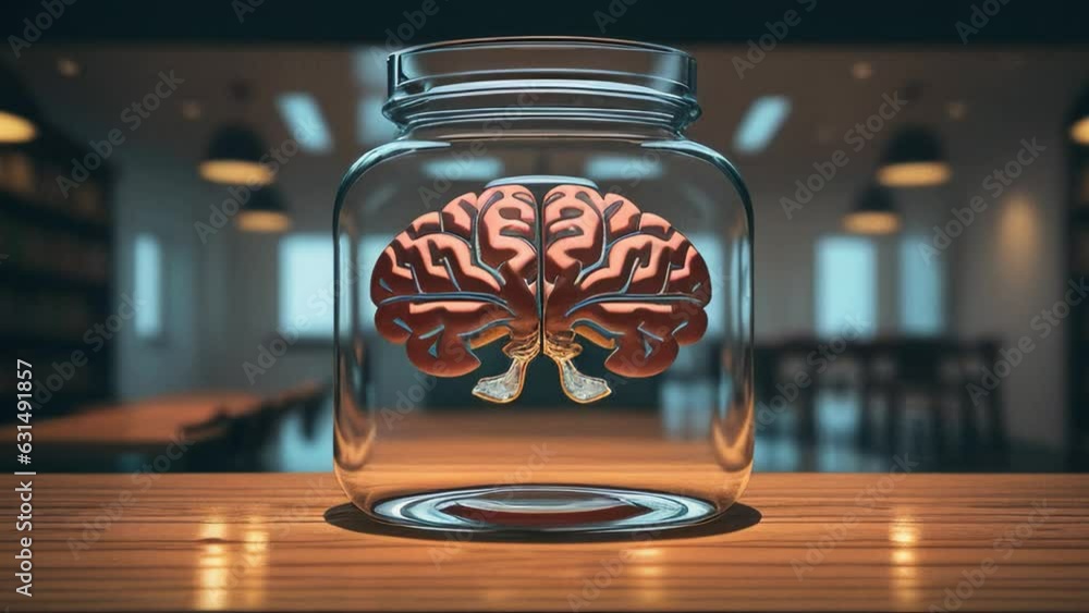 A preserved human brain in a glass jar A preserved human brain in a glass jar