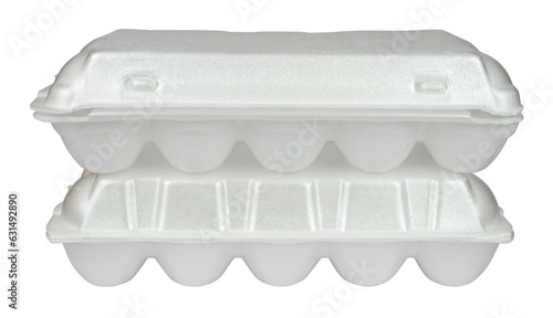 White styrofoam packages for eggs isolated from background