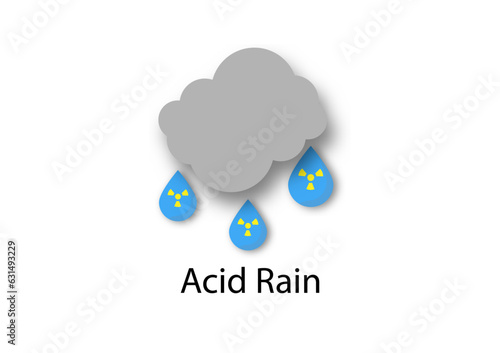 Acid rain and air pollution concept. Dangerous water drops with dark cloud on white background. Global environmental problems.