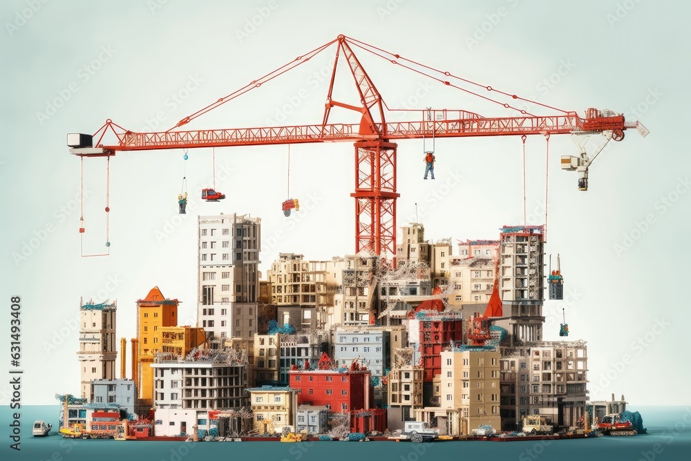 Residential neighborhoods and a new building. Construction of a residential complex Residential neighborhoods and a new building. Construction of a residential complex
