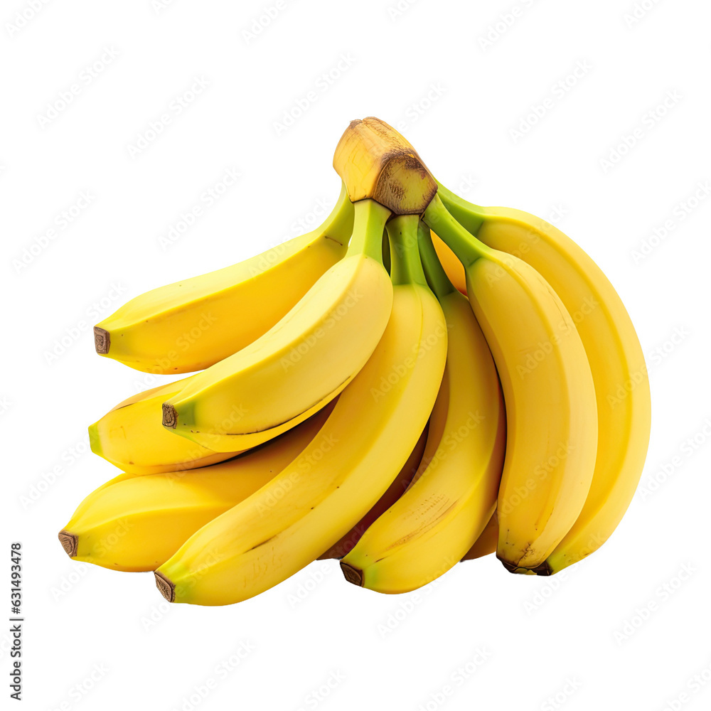 A cluster of bananas on white backround with clear focus and clipping path.