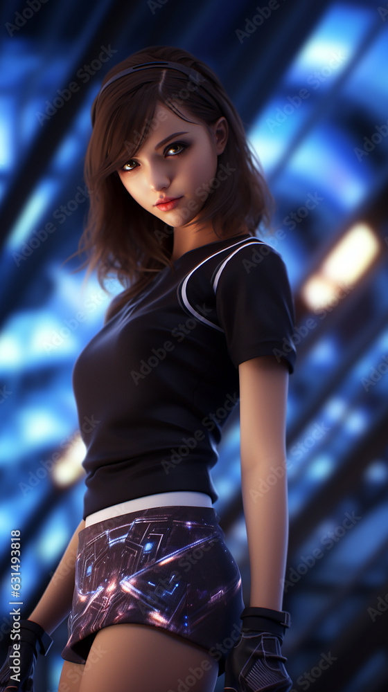 Fototapeta premium beleza de anime, menina, abdômen magro, cabelo castanho escuro