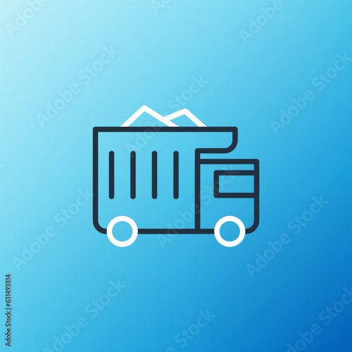 Line Large industrial mining dump truck icon isolated on blue background. Big car. Colorful outline concept. Vector